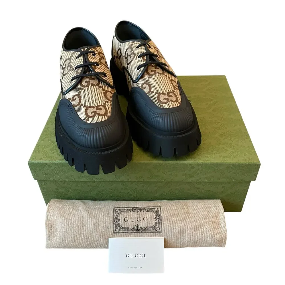 Gucci Maxi GG Supreme Shoes Camel Ebony Canvas Chunky Men's 12| US 12.5 NEW - Picture 2 of 16